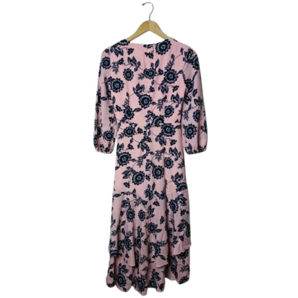 NWT Eliza J Womens Size 12 Pink Navy Floral Faux Wrap Long Sleeve Midi Dress NEW - Picture 7 of 8